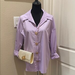 Lavender Button-Front Women's Blouse